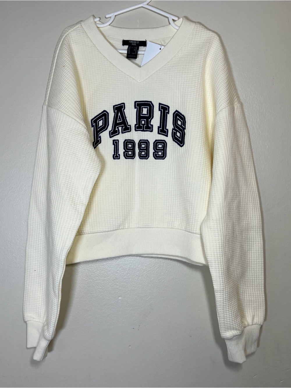 Forever 21 Cream Waffle Knit 'Paris 1999' Long Sleeve Tee